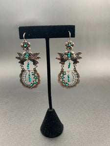 Federico Jimenez - Flower and Bird Earrings with turquoise beads