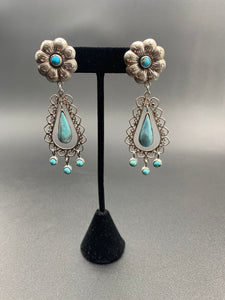Federico Jimenez - Flower Chandelier Earrings with Turquoise beads